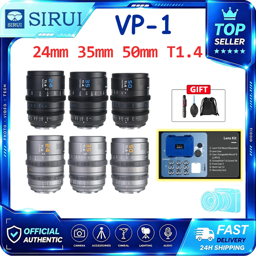 SIRUI VP-1 Vision Prime  24mm 35mm 50mm T1.4 3PCS Set Camera Lens Manual Focus Full Frame Cine Lens E/RF/Z/L Mount Adapter