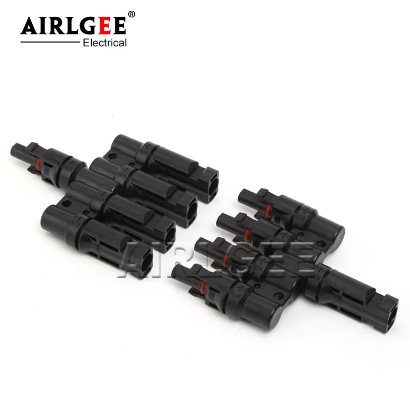 1 Pair 4 To 1 T Branch Male&Female PV Solar Panel Cable Connectors TUV Certified IP67 Waterproof 1000V DC Solar Connector