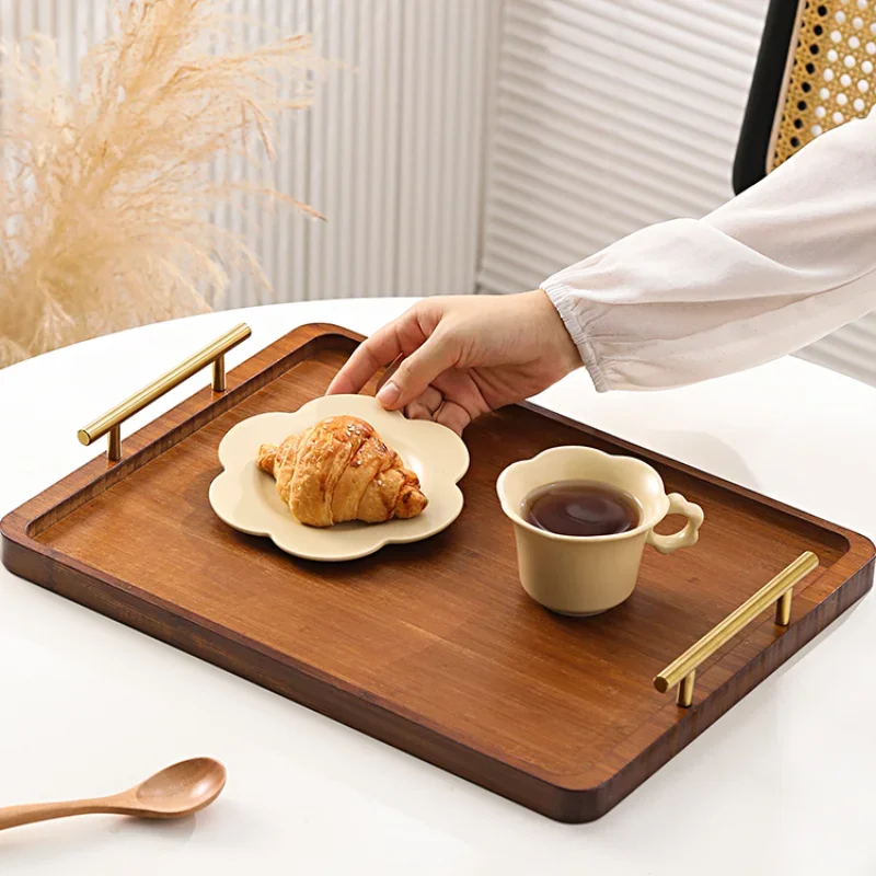 Bamboo tray rectangular household dinner plate tableware wooden dessert plate Hotel tea  with handle bamboo