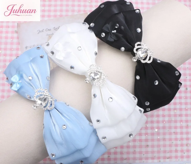 

Японская ручная работа в стиле Лолиты, милая и милая горячая бриллиантовая корона со стразами, 3-слойная повязка на голову с бантом для девочек