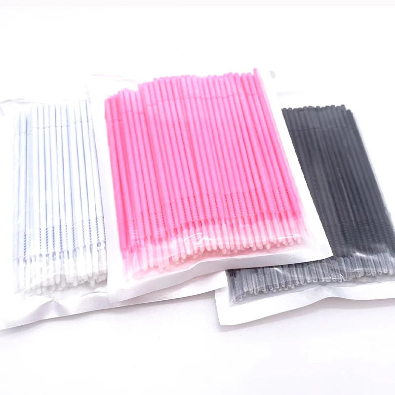 100Pcs Bendable Micro แปรงทิ้ง Microbrush Applicators ขนตาปลอมกาวทำความสะอาดแปรงสำหรับ Lash