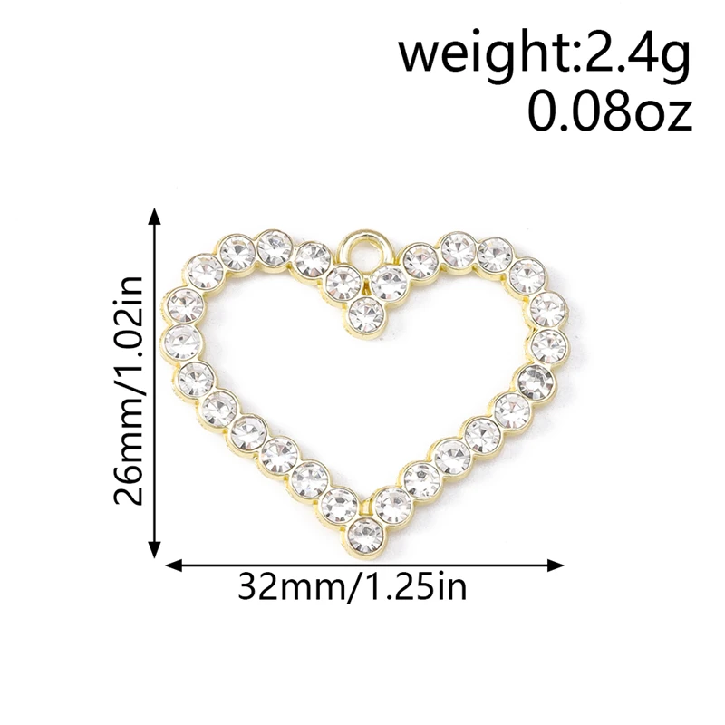 10 Stück 32x26mm Elegante Kristallperlen-Hohle-Herzanhänger für Schmuckherstellung, Ohrringe, Halsketten, DIY-Bastelbedarf – Detail 1