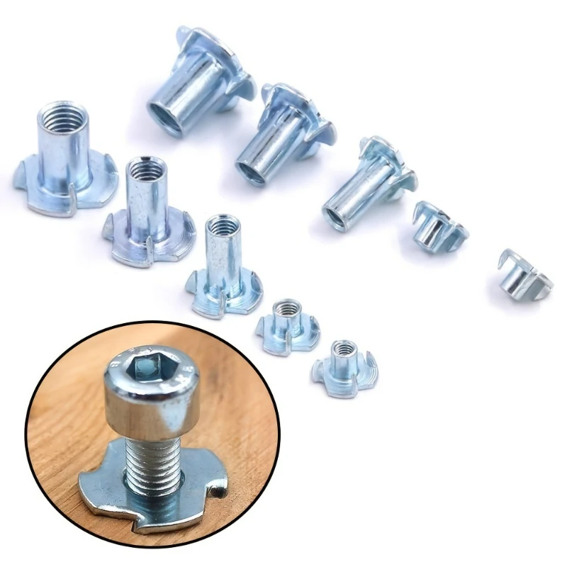 75pcs M3 M4 M5 M6 M8 Zinc Plated Four Claws Nut Speaker T-nut Blind Pronged Insert Tee Nut Furniture Hardware