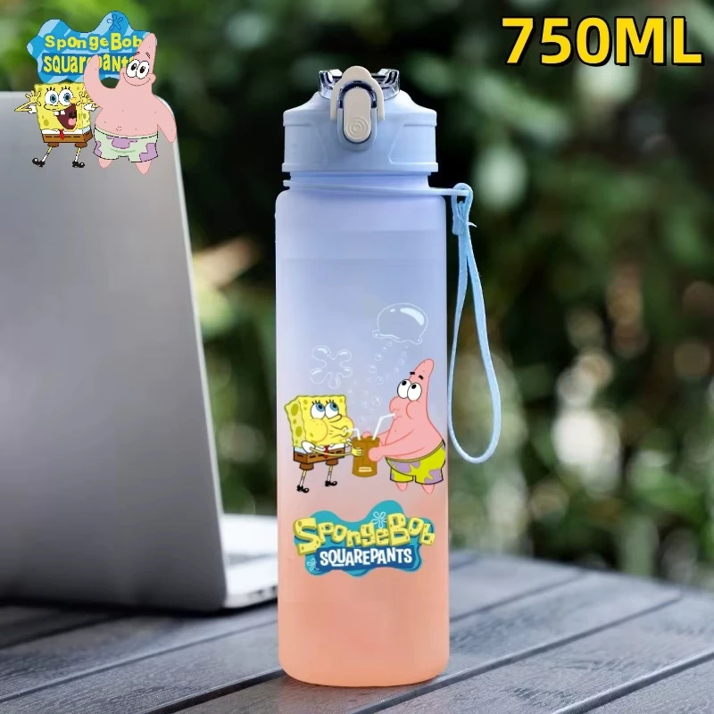 

750ML SpongeBob SquarePants Outdoor Sports Large Capacity Cartoon Portable Plastic Water Bottle Drink Cup Student Birthday Gift