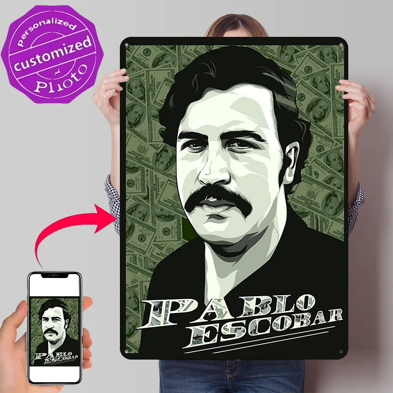 Pablo Escobar Personalized 3D Textured Metal Poster Wall Art Tinplate Sign for Office Decor Room Home Decorations Funny Signs