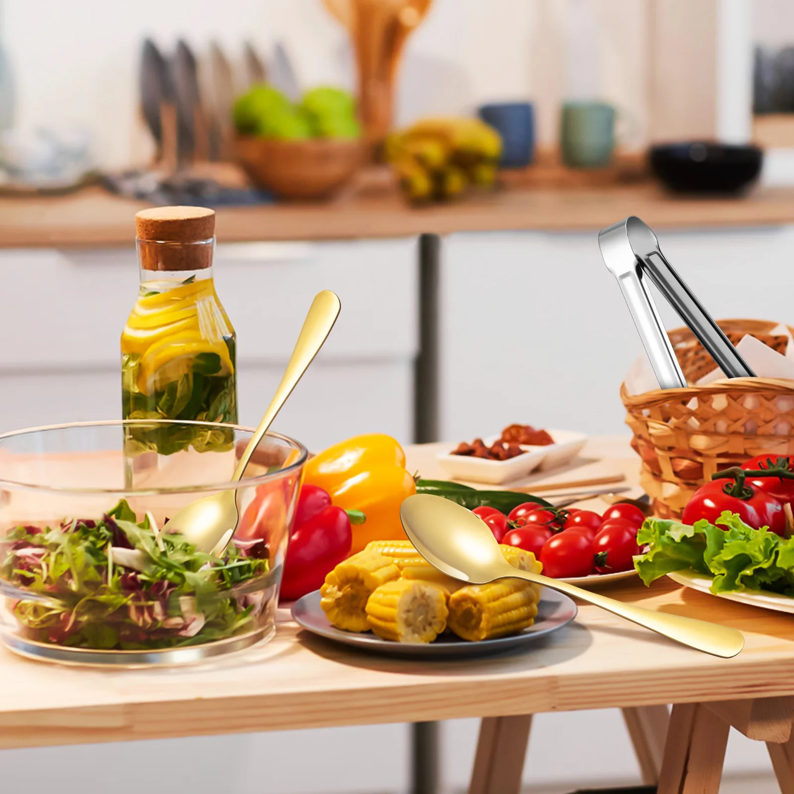 

6pcs Stainless Steel Tableware Spoons Polished Finish Long Handle Soup Coffee Jelly Tasting Salt Kitchen Spoons