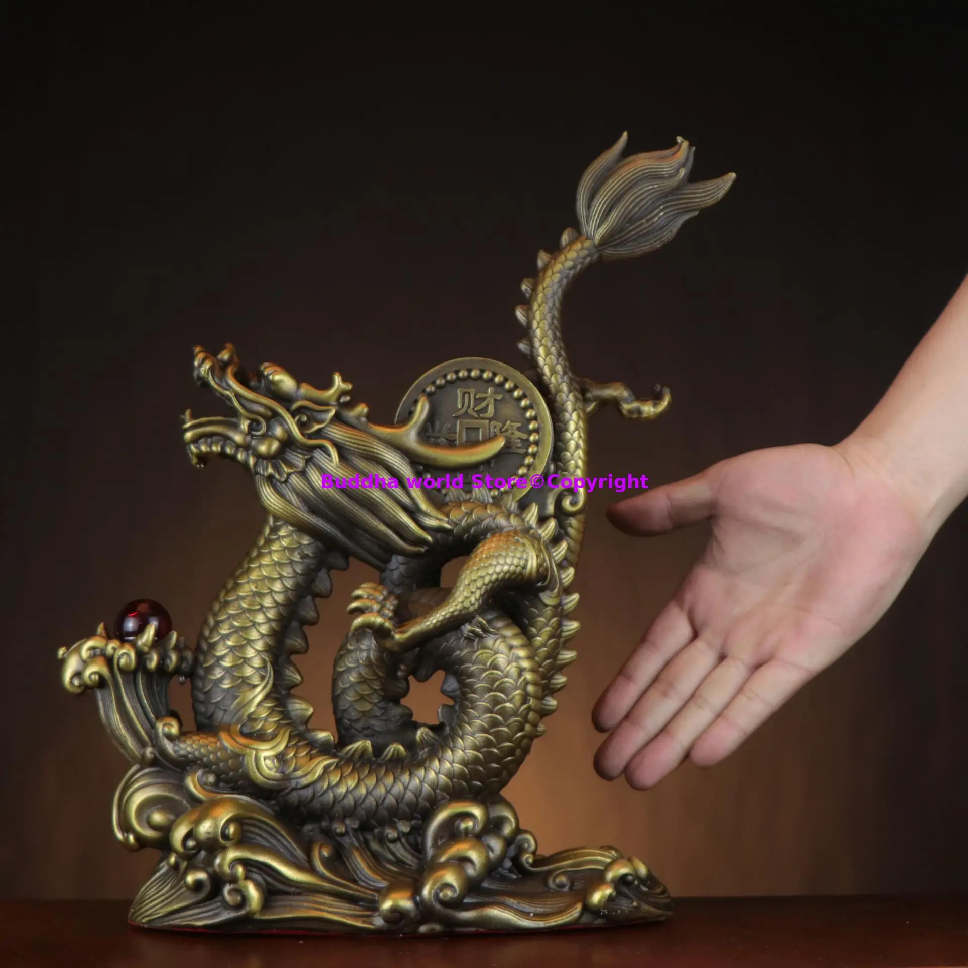 home office store good TOP decorative ART Copper Recruiting wealth money fortune dragon bring good luck Auspicious ornament