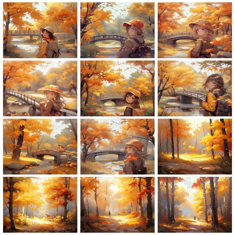 

RUOPOTY Diy Paintings By Numbers Kits Garden Acrylic Paint By Numbers For Adults Autumn Landscape On Canvas Wall Home Decors