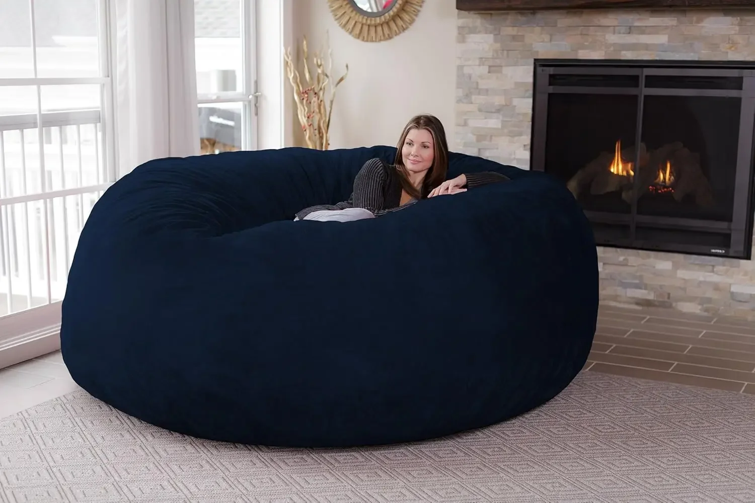 Sack Bean Bag Chair: Giant 8' Memory Foam Furniture Bean Bag - Big Sofa with Soft Micro Fiber Cover - Navy