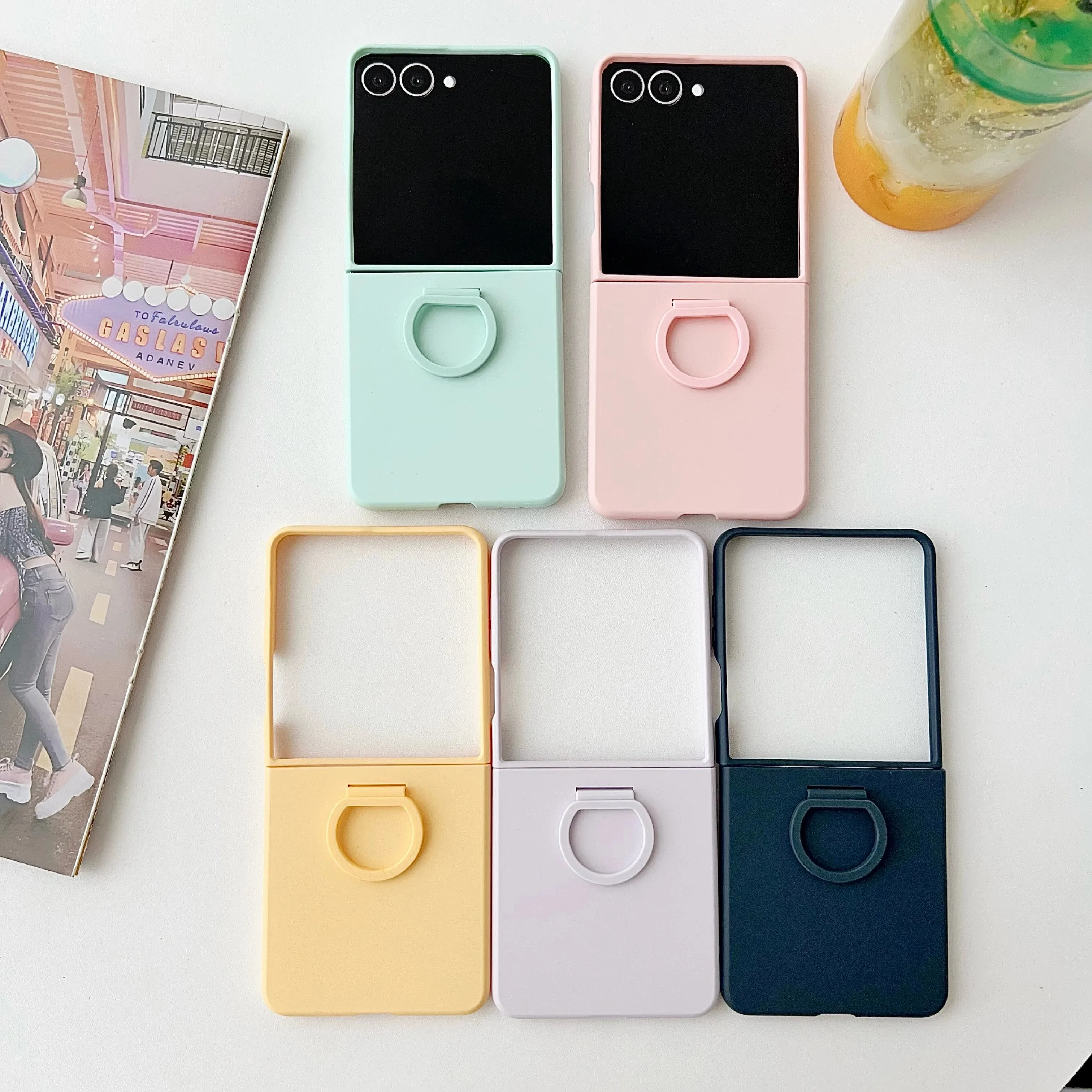 Angenehm Glänzende Glas-Hülle für Samsung Galaxy Z Flip 7 FE Faltbarer Business-Mode-Ring-Scharnier-Schutz für Flip5 Flip6 Hüllen – Detail 3