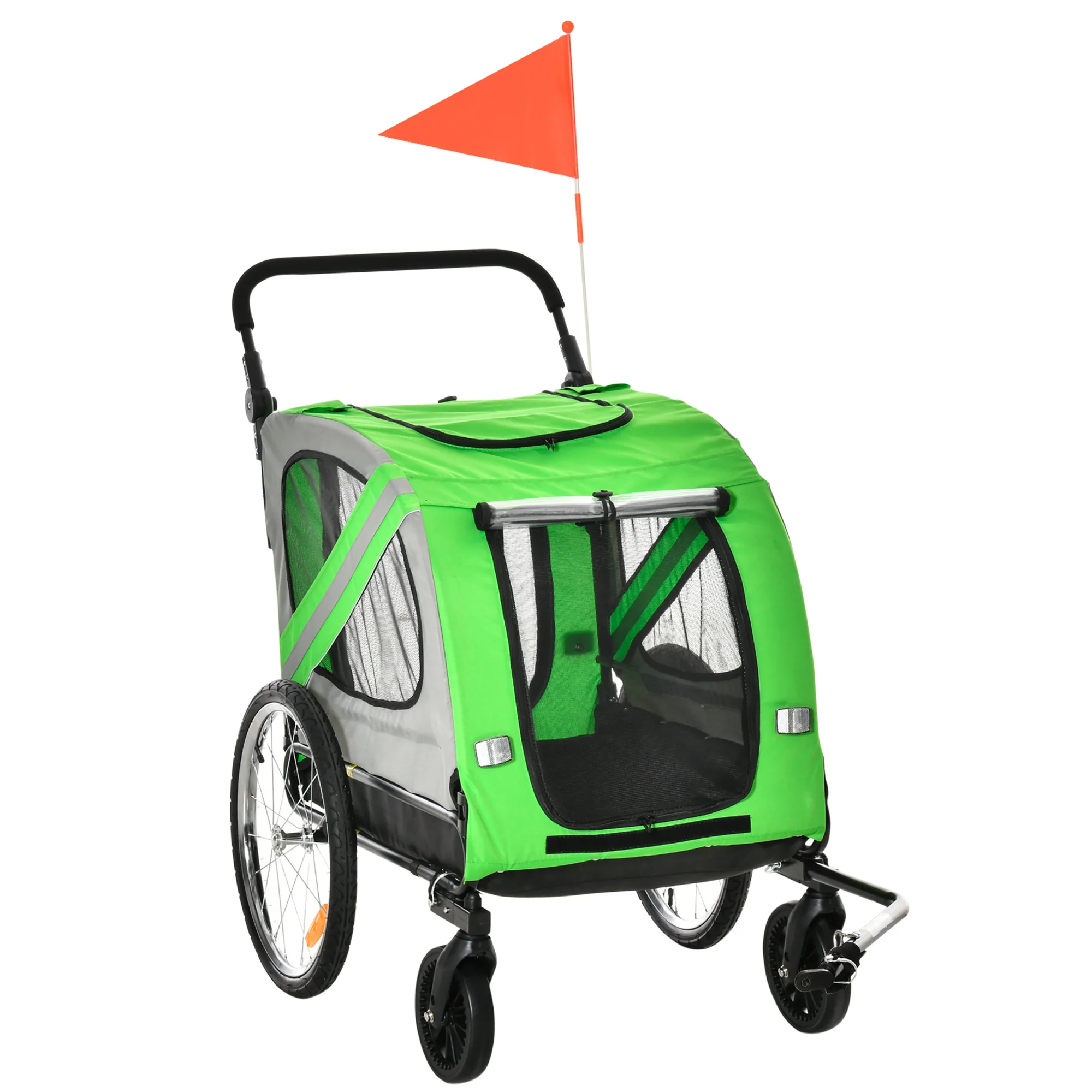 PawHut bicycle trailer dogs with flag doors and 6 green reflectors