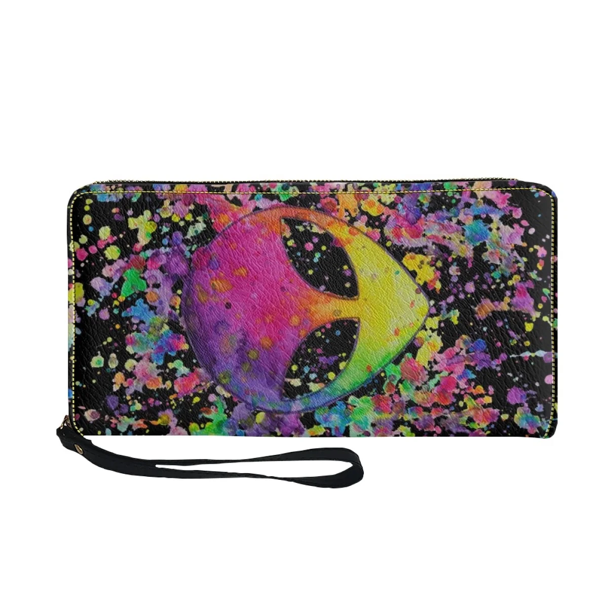 Billeteras de cuero para mujer, monedero con diseño de Alien de dibujos animados, bolso de mano, cartera para Teléfono Celular, funda de cambio largo informal para mujer