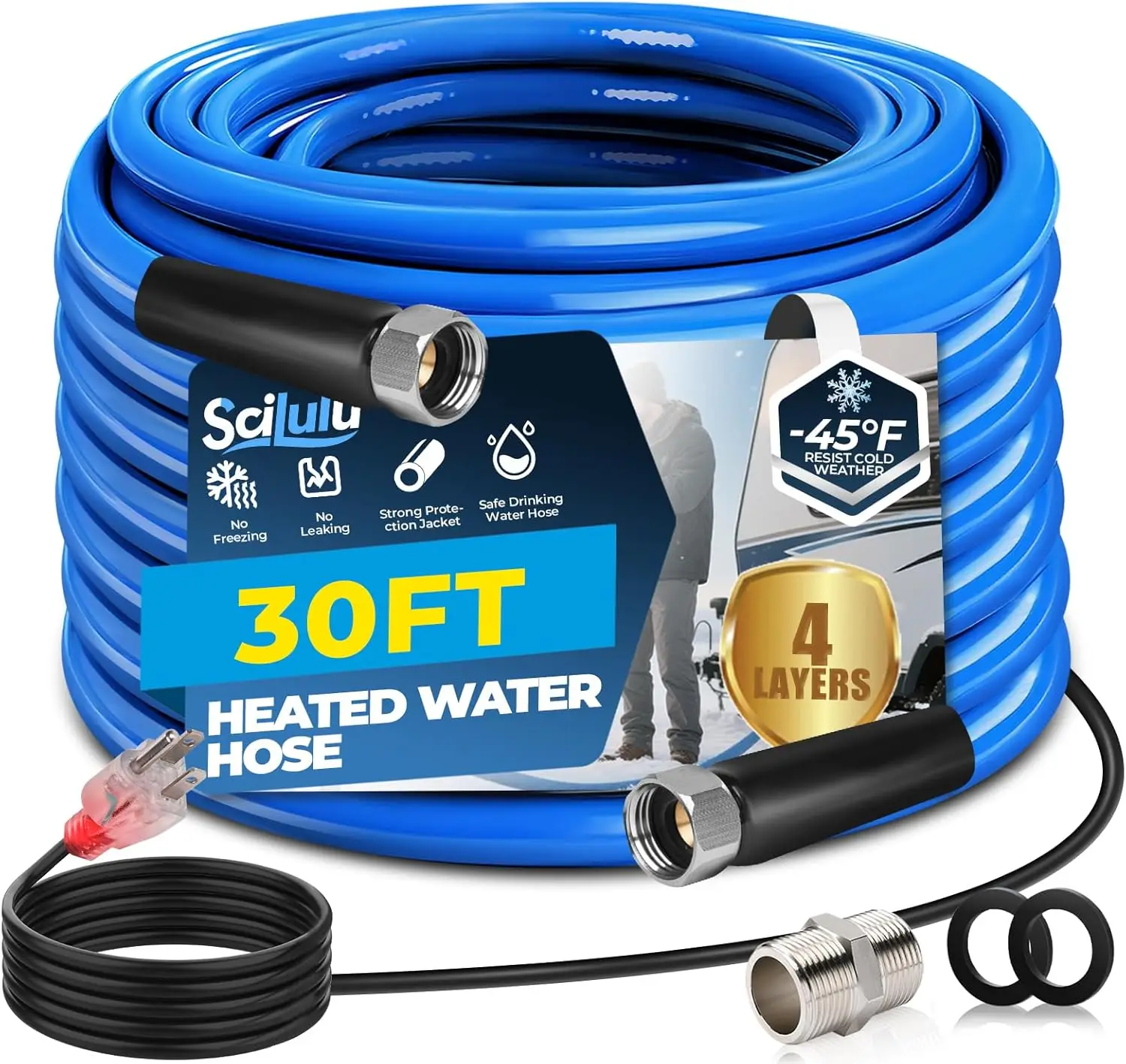 

30ft Heated RV Water Hose, Freeze Protection to -45°F, Lead-Free & BPA-Free for Camping, Gardening, Home Use