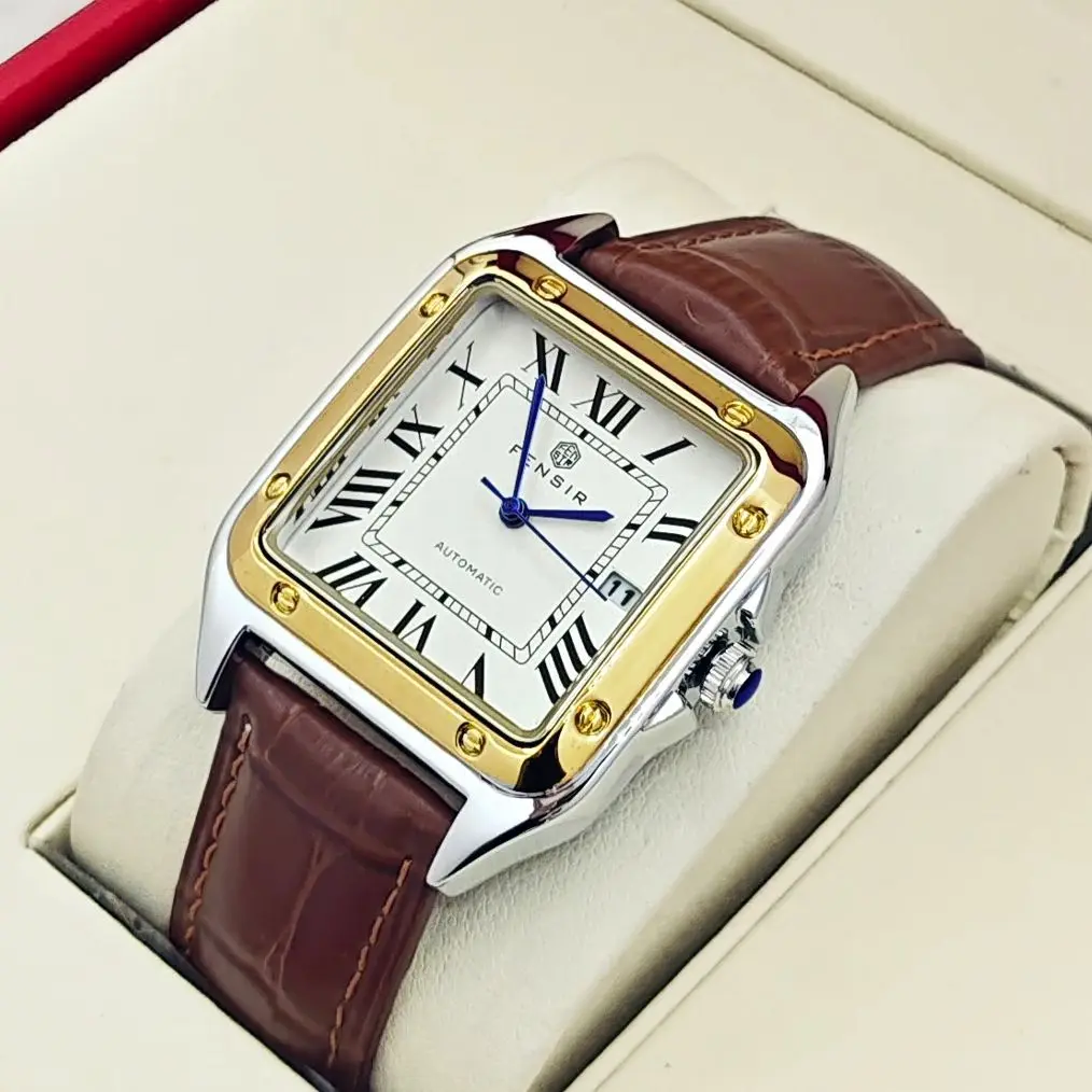 High-End Business Casual Men's Quartz Watch, Square Dial, Waterproof Calendar Display, Leather Strap, European and American Style, Fashionable, Simple, Versatile, Stylish Men's Watch, Suitable for Various Occasions, a Top Choice for Gift-Giving, Branded Watches