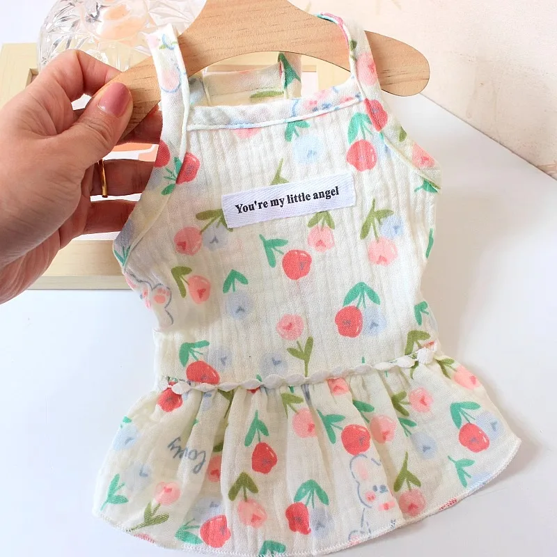 

Cute Tulip Halter Breathable Pet Dog Clothes Small Dog Summer Dress Bichon Frise Princess Skirt Cherry Tank Top