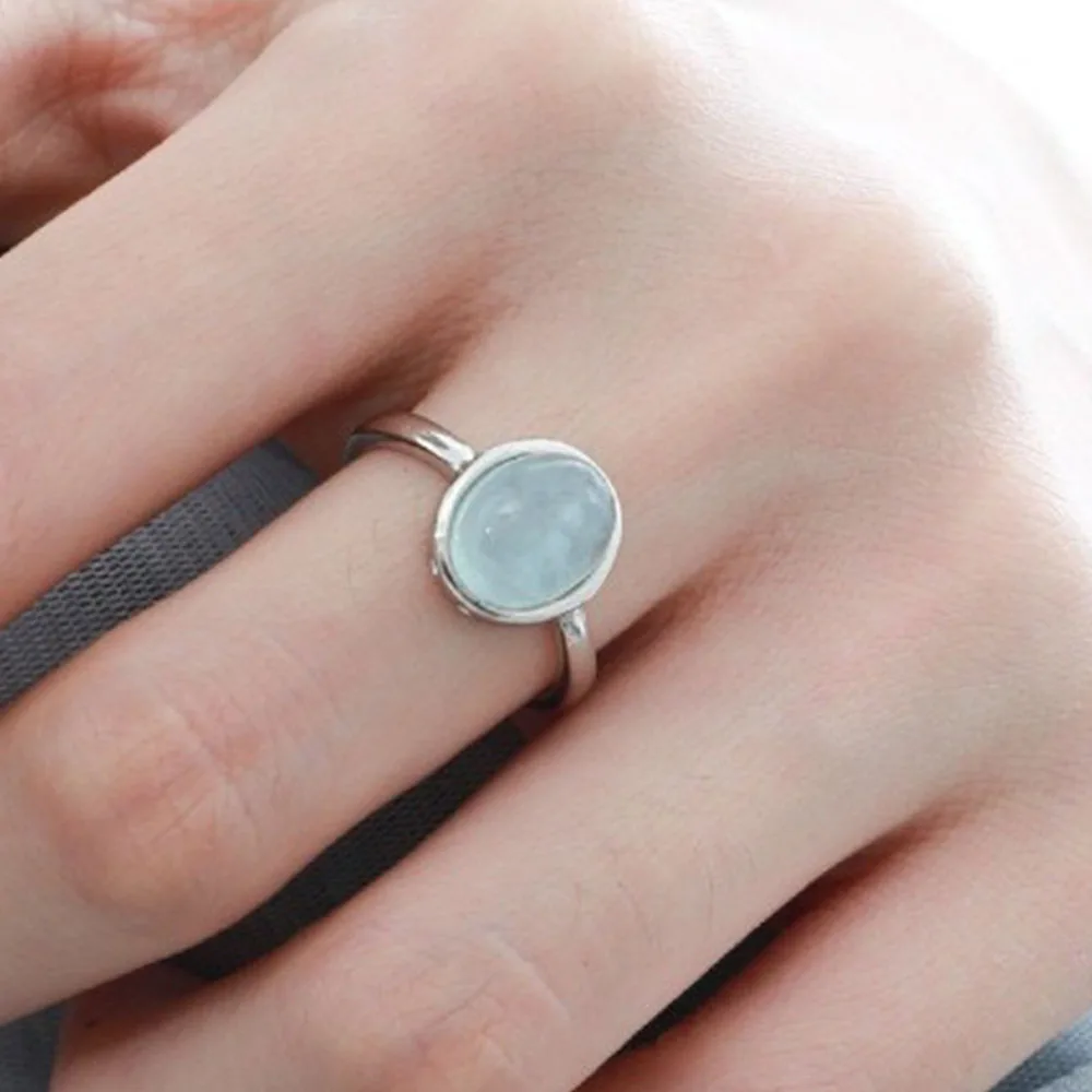925 Sterling Silver Rings for Women Couple Minimalist Handmade Simple Blue Stone Star Ring Party Jewelry Gift Prevent Allergy