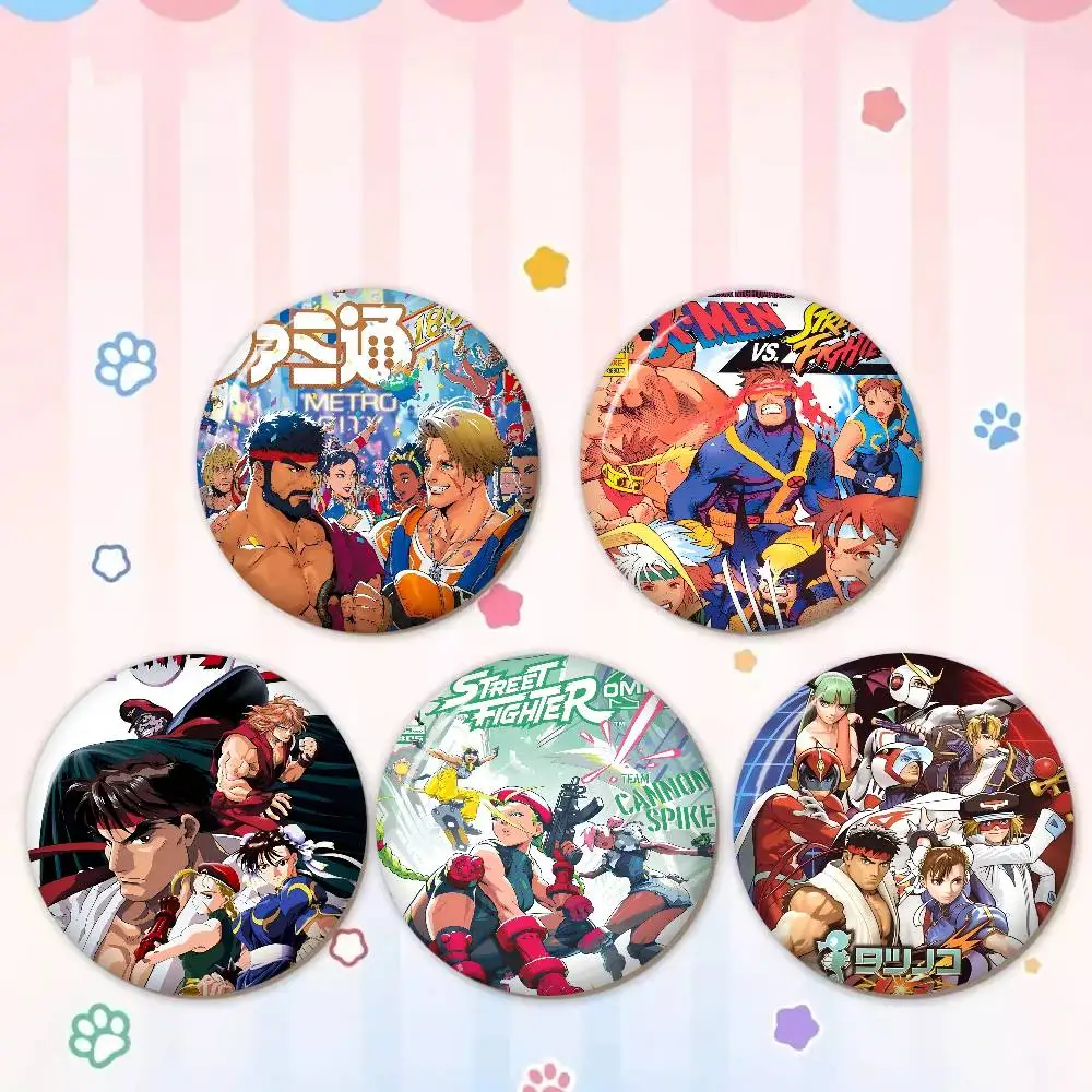 Game S-Street Fighter Creative Pins Funny Round Snap-in Brooch Badge Backpack Hat Accessories Jewelry Gifts for Friend