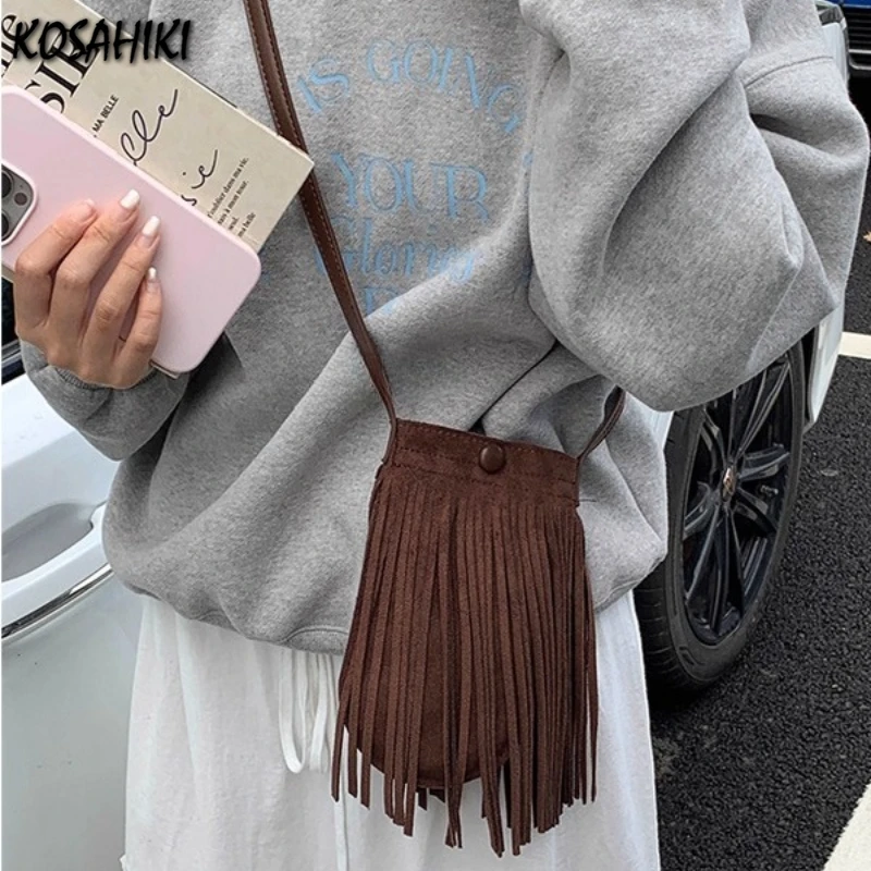 

Vintage Mini Handbags 2025 Women Bohemia Tassel Cellphone Bag Korean Simple Casual Travel Shoulder Crossbody Bags Y2k Aesthetic