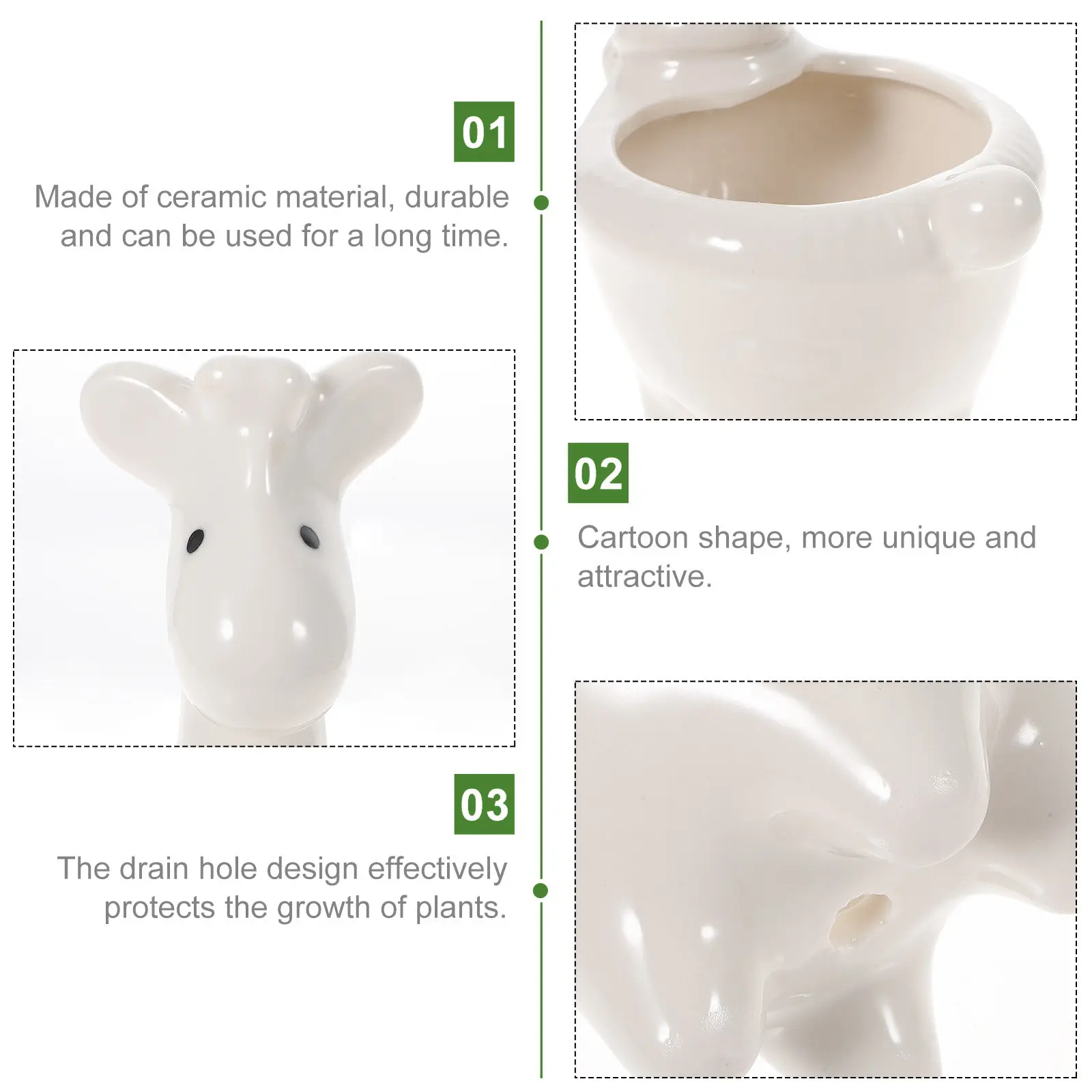 Elephant Themed Ceramic Succulent Flowerpot Compact Desktop Plant Container for Miniature Garden Bonsai Decoration White Pot