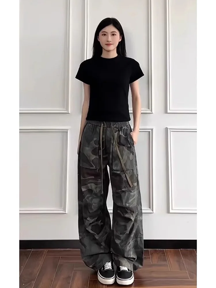 아메리칸 레트로 카모플라주 워크 트라우저 남녀 여름 퀵 드라이 나이프 엣지 팬츠 플리츠 클린핏 스트레이트 레그 솔져 팬츠