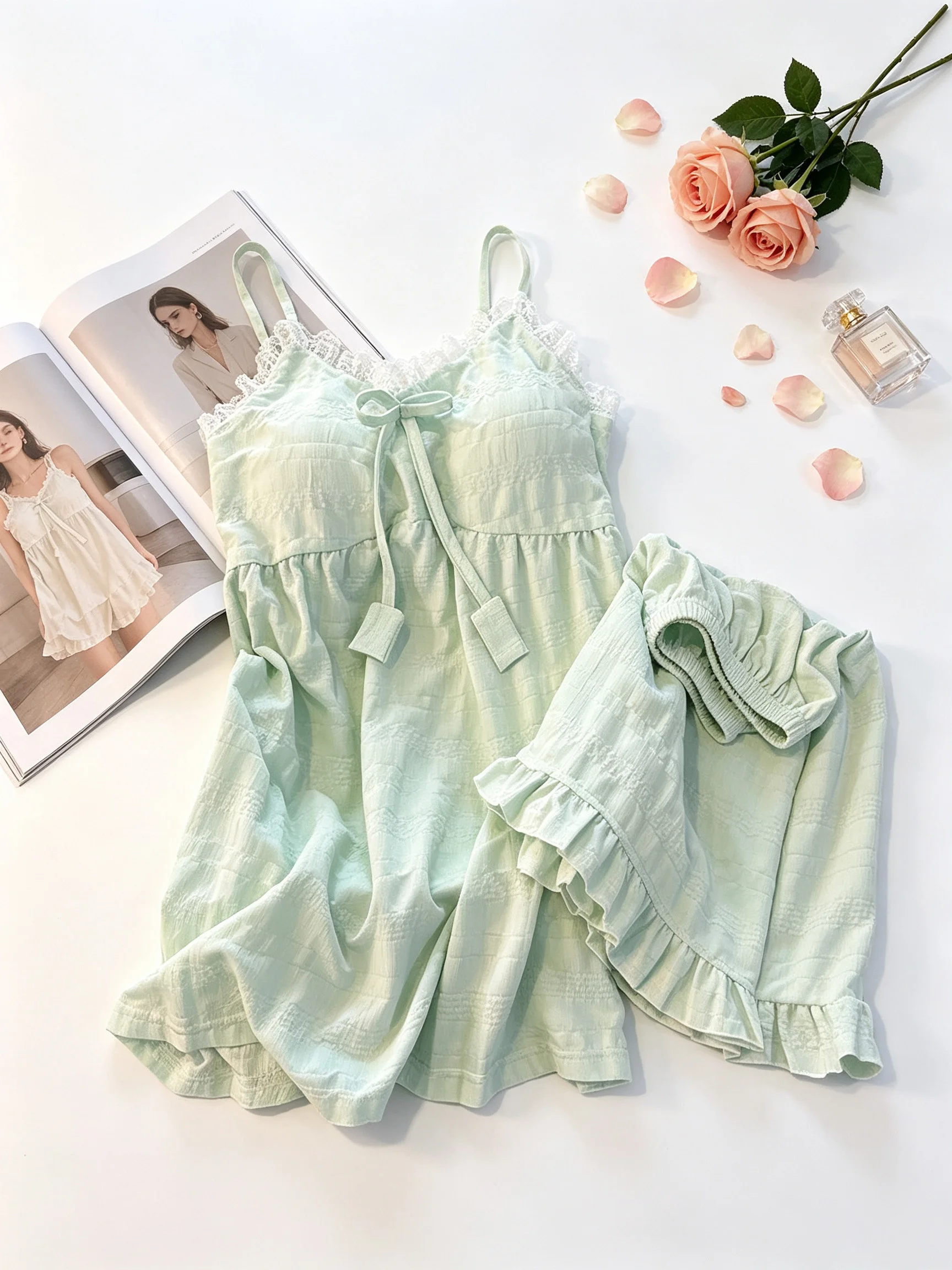 New Pajamas Set Women's Suspender Shorts Korean Style Cute Princess Home Clothes 2-piece Set Thin Two-piece Girls Sets Nighty Pj
