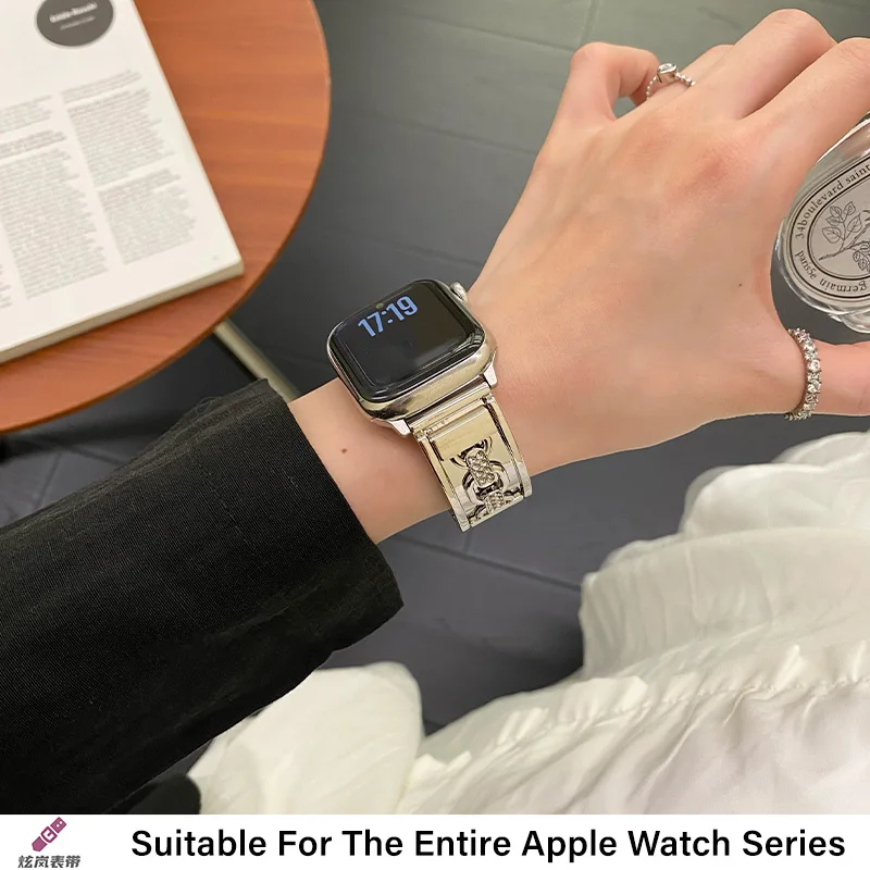 سوار فولاذي غير قابل للصدأ لساعة أبل الترا 2 1 سلسلة 10 9 8 7 6 SE حزام معدني لسوار سلسلة تصميم حلقة مزدوجة iWatch #3