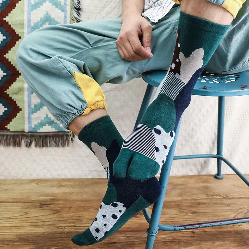 Calcetines de algodón peinado con punta dividida para hombre, medias simples y cómodas de dos dedos, estilo japonés Harajuku, Tabi, nueva calidad