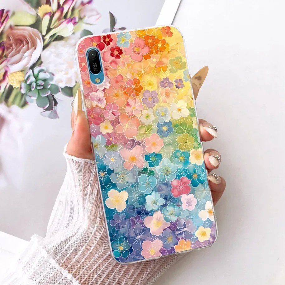 حافظة لهاتف هواوي Y6 Pro Y6s 2019 MRD-LX2 MRD-LX1 MRD-LX3 غطاء شفاف على شكل زهرة عصرية من السيليكون الناعم Fundas لهاتف هواوي Y6 2019 Shell