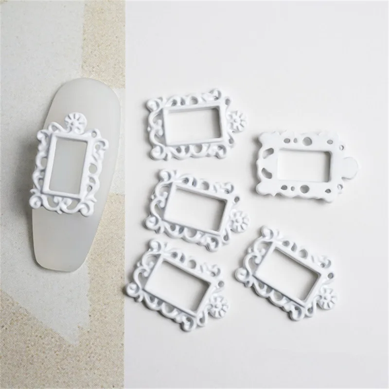 10Pcs/Lot Vintage Manicure Photo Frame Ornament Makaron Color Alloy Photo Frame Hollow-out lace Metal Photo Frame Nail Sticker