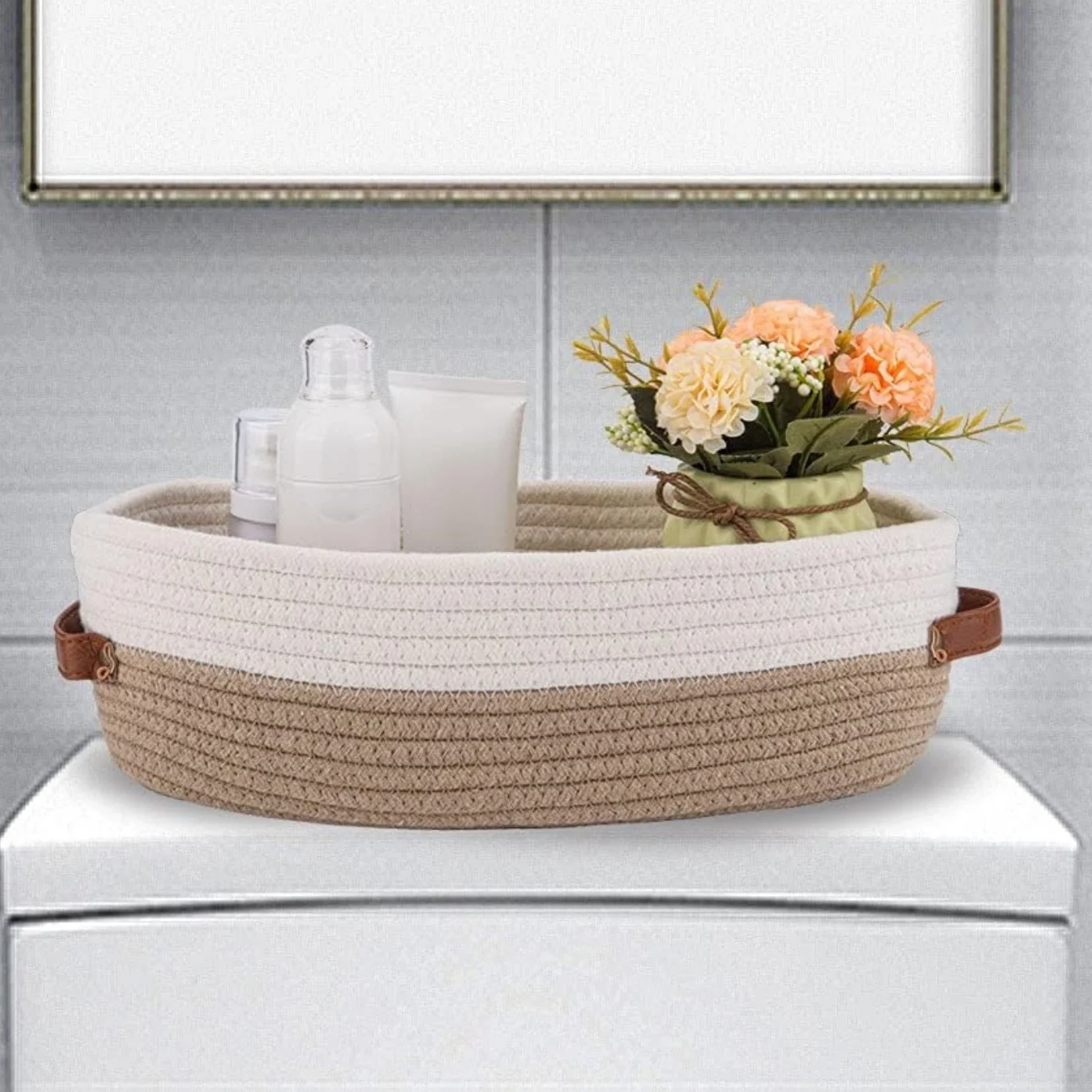 Oval Handle Bathroom Storage Basket Storage Basket Clothes Storage Box, Layered Finishing Box for Clothes and Pants