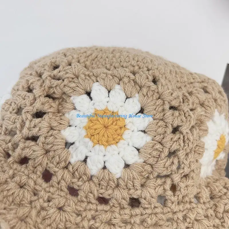 

E56A Outdoor Woman Crochet Hat Wide Brim Hat Sunproof Fisherman Hat Teens Bucket Hat