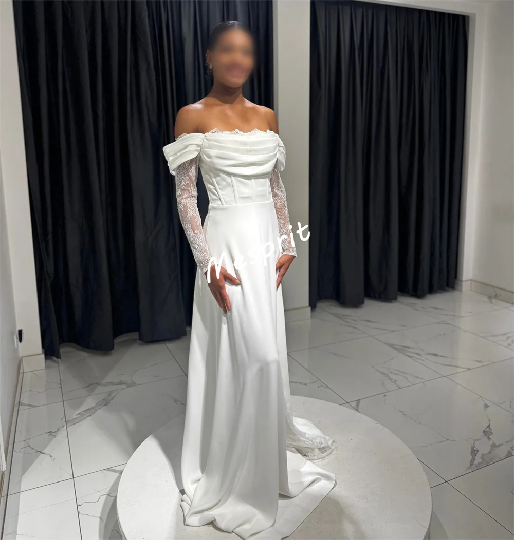 ชุดเดรสยาวทรงเอไลน์แบบเปิดไหล่ แต่งระบายลูกไม้ ดีไซน์พิเศษสำหรับโอกาสพิเศษ ผู้หญิงสง่างามสำหรับงานปาร์ตี้และงานแต่งงาน