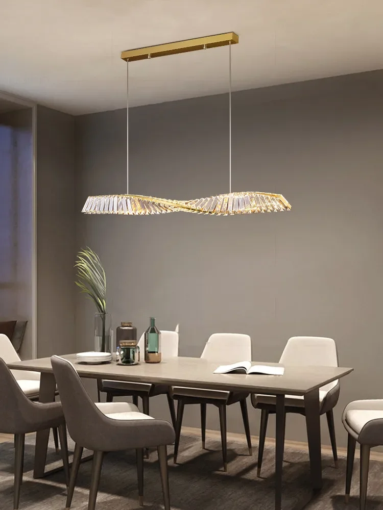 Esszimmer Kristall LED Kronleuchter moderne ein Wort Spirale Design Pendel leuchten Luxus Küchen insel Steht isch Aufhängung Licht