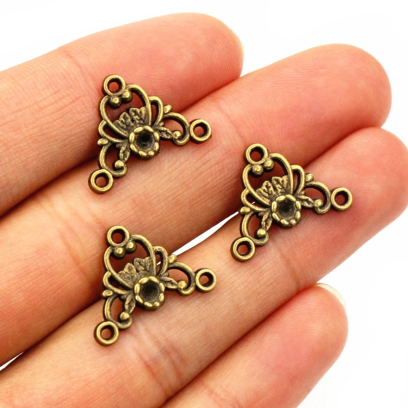 40pcs 14x19mm Antique Silver Plated Bronze Flower Style Connector Charm Pendant DIY Jewelry Supplies for Bracelet Necklace