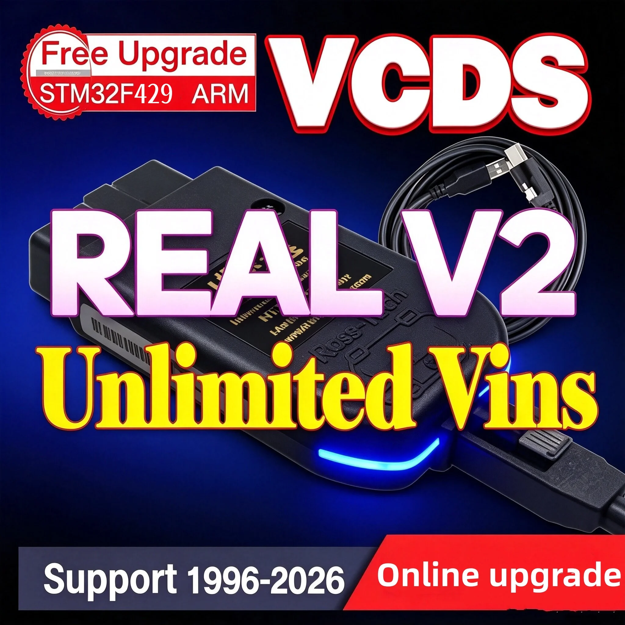 VCDS HEX V2 OBD2 Diagnostic Cable,Online Free Update V26.3 Unlimited VIN Multi‑Language Scanner For VAG Group Vehicles