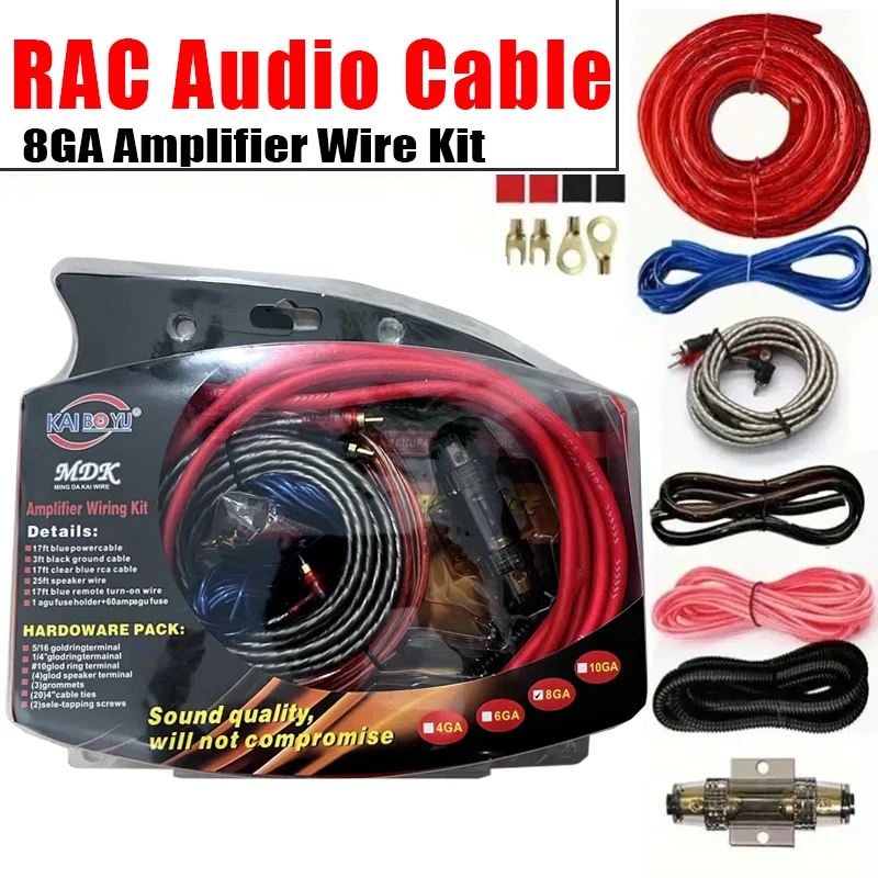 Kit de câblage de haut-parleur Audio amplificateur 8GA, ligne RCA Audio de voiture avec porte-fusible 60 ampères, câble d'accessoires de Modification de voiture