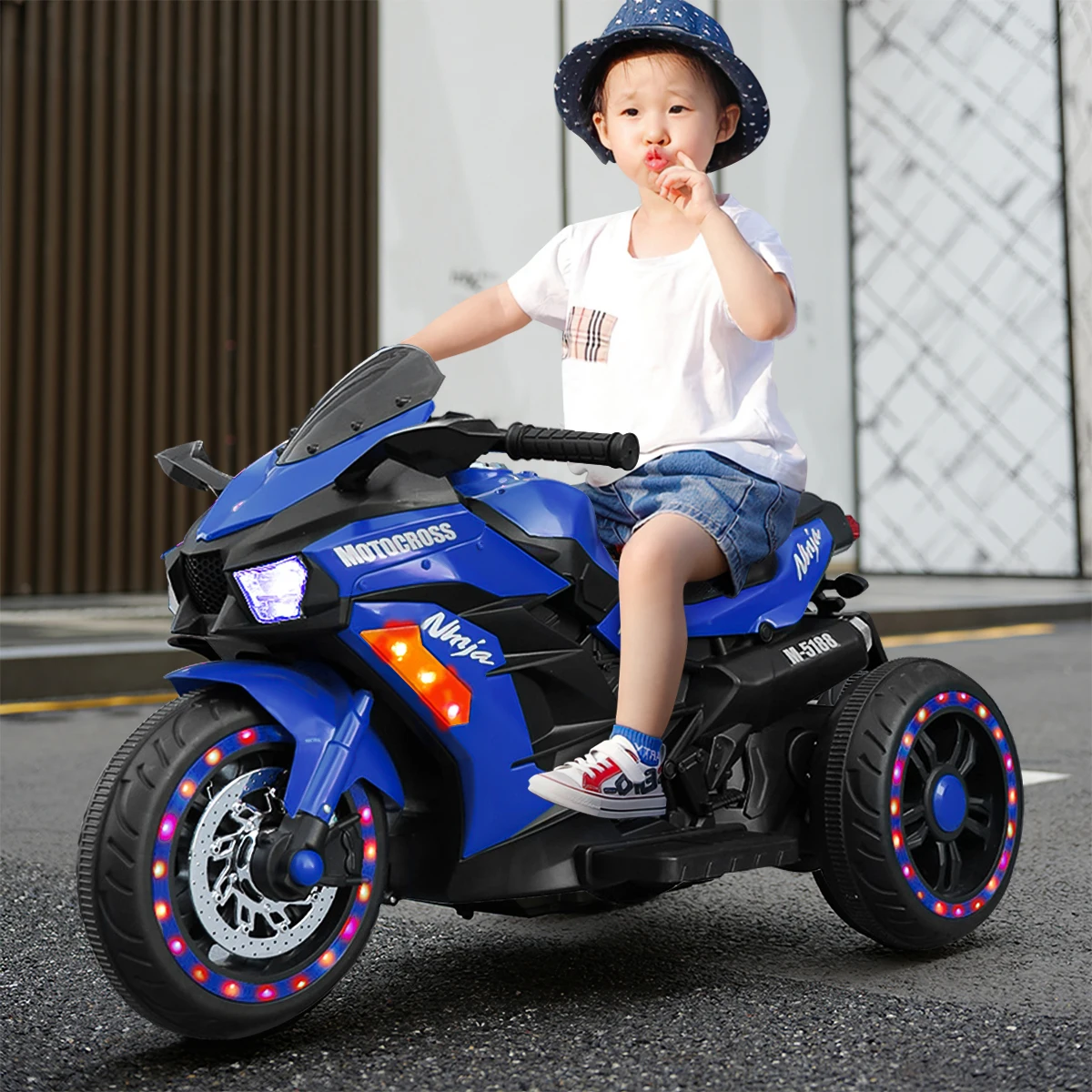 12V Batterij Motorfiets, 3-wielige Motor Kinderen Oplaadbare Rit Op Auto Elektrische Auto Motorfietsen-Blauw