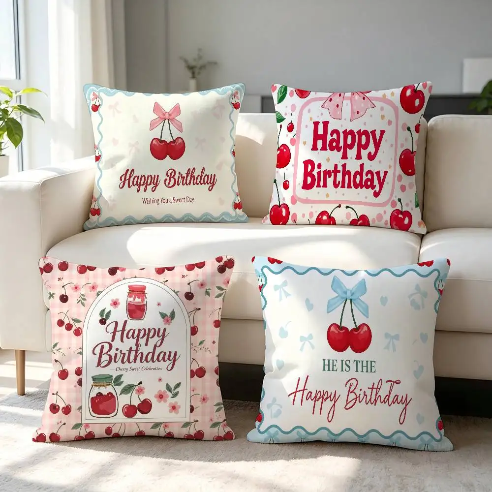 Pink Cherry Cherries Butterfly Pillow Case Plush Fabric Soft Double Sided Print Sofa Cushion Cover Throw Pillow Covers
