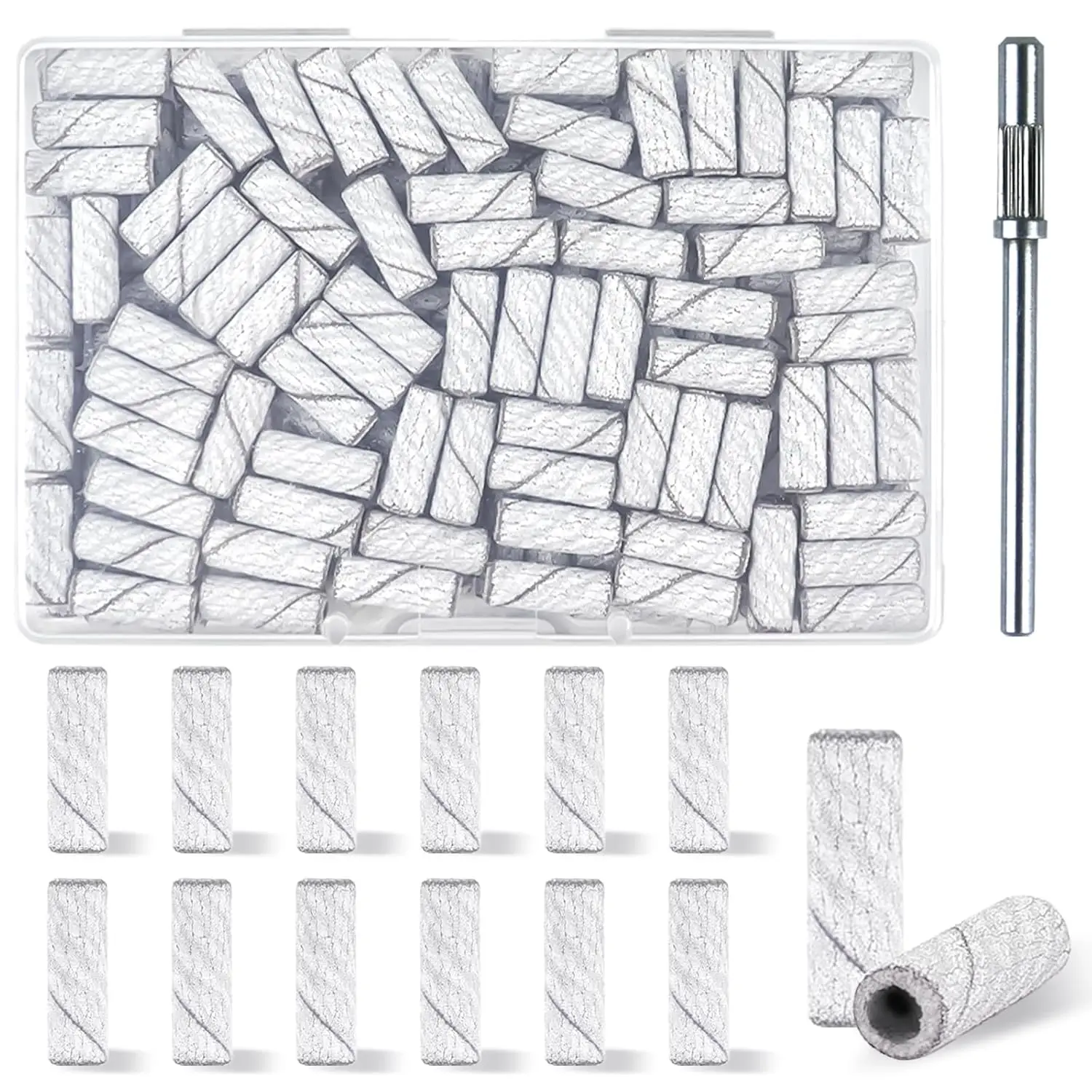 

240 Grit White Small Sanding Bands 100 Pcs for Nail Drill Bits, 3.1mm Mandrel, Fine Grit for Acrylic Nails