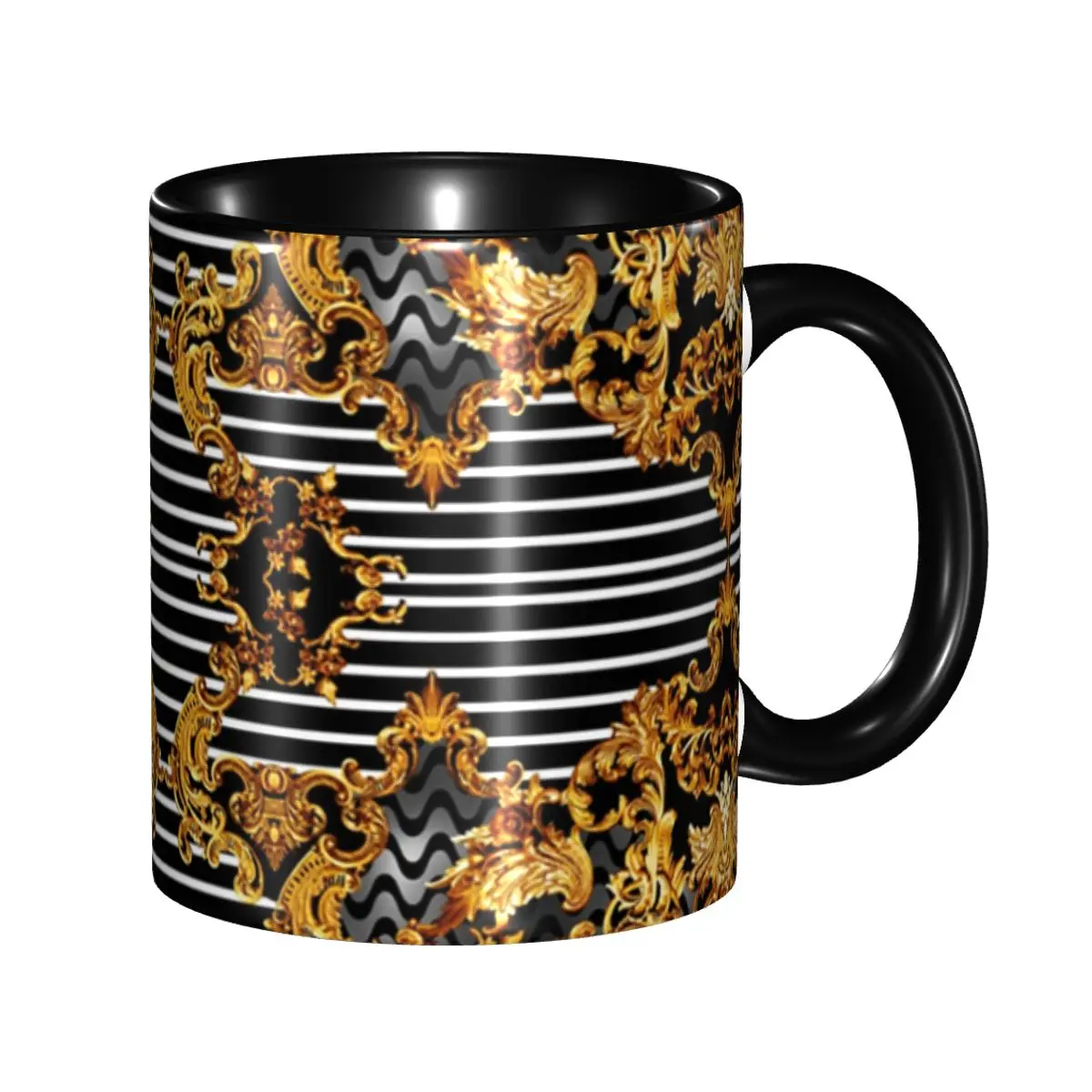 Gold Baroque Elegance Mugs Custom Geometric Patterns Ceramic Coffee Mug Creative Present