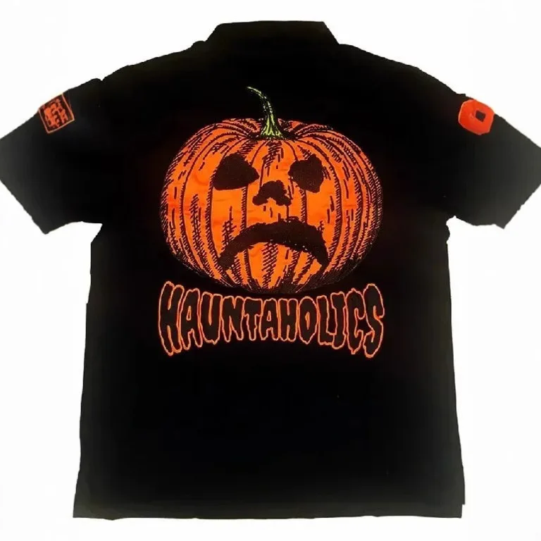 

Halloween Pumpkin Head Short Sleeve Neck T-Shirt Men's Casual Vintage Pattern Y2K Breathable Summer Outerwear