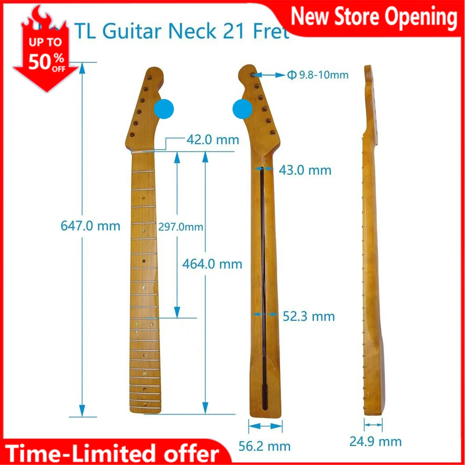 Electric Guitar Neck Glossy Yellow Canada Maple 21 Frets for TL Guitar Replacement Parts