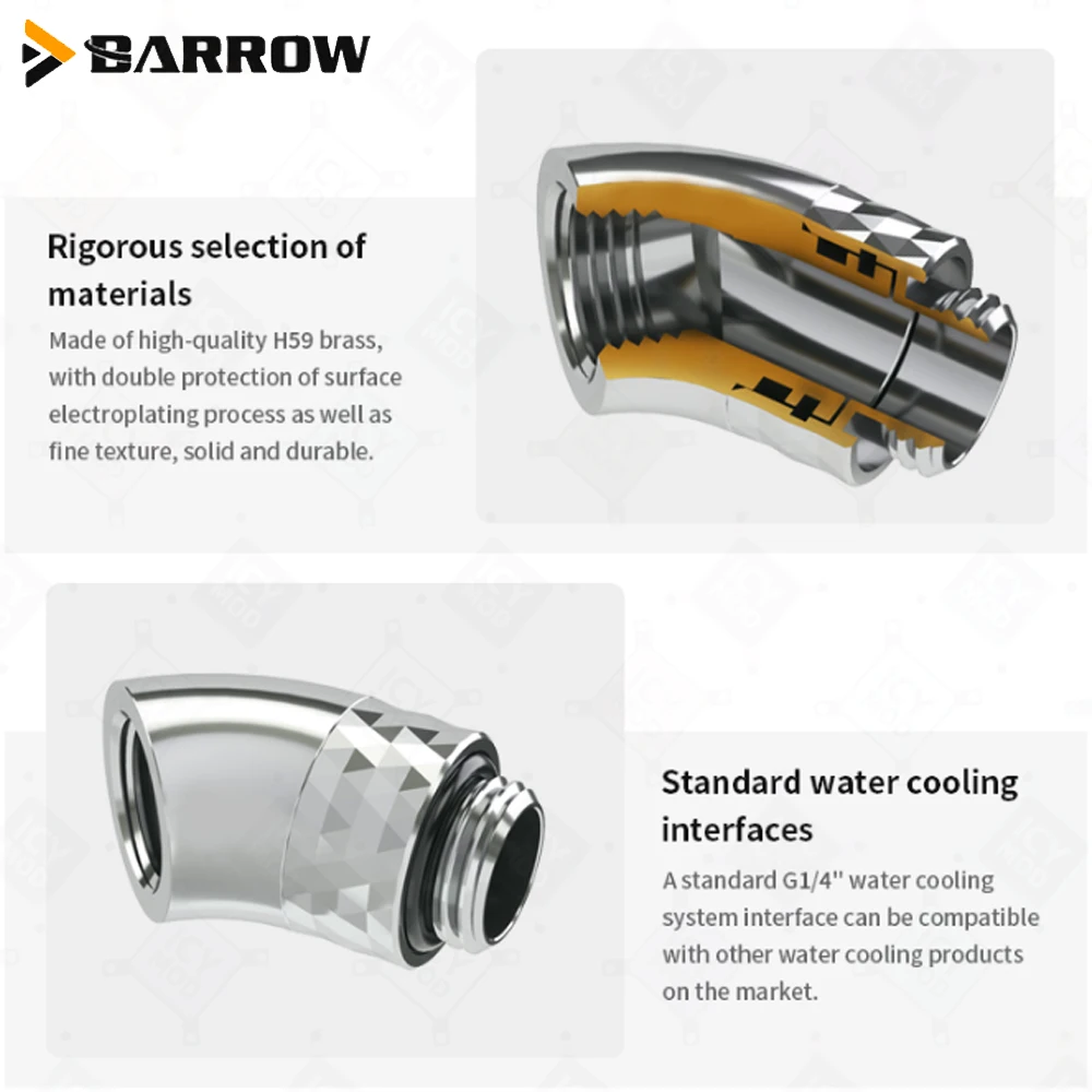 สาลี่ 45 ° อะแดปเตอร์โรตารี่ชายหญิง Dazzle Series G1/4 "มุมเชื่อมต่อ PC GAMING Water Cooling อาคาร MOD TDWT45-B01