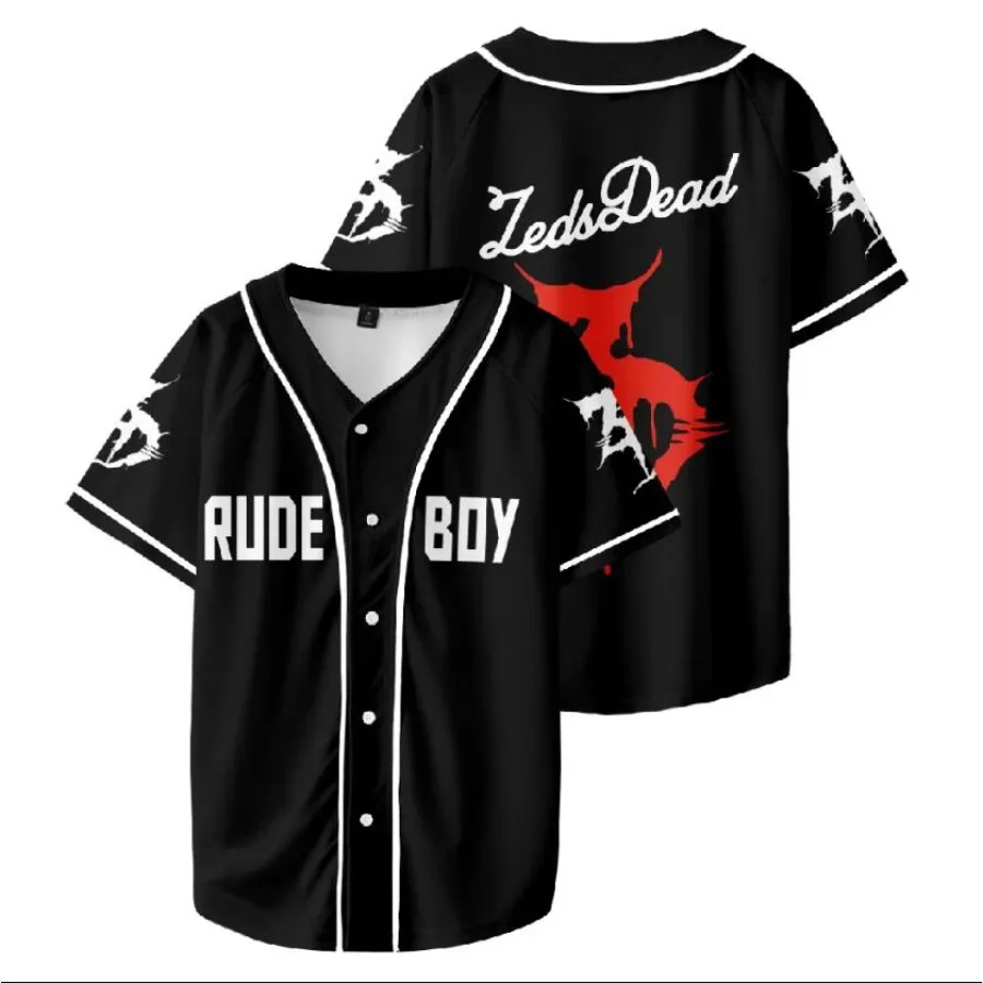 

Zeds Dead Merch Rude Boy Baseball Jersey V-Neck Short Sleeve Streetwear Hip Hop Women Men 3D T-shirt