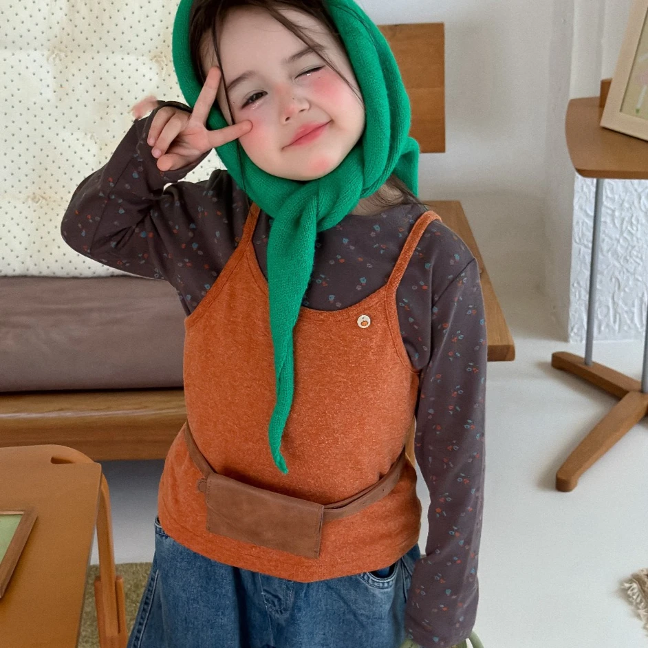 Girls Suit 2026 Spring and Autumn New Childrens Clothing Korean Style Girl Baby Floral Bottom Shirt Knit Suspender Two-piece Set