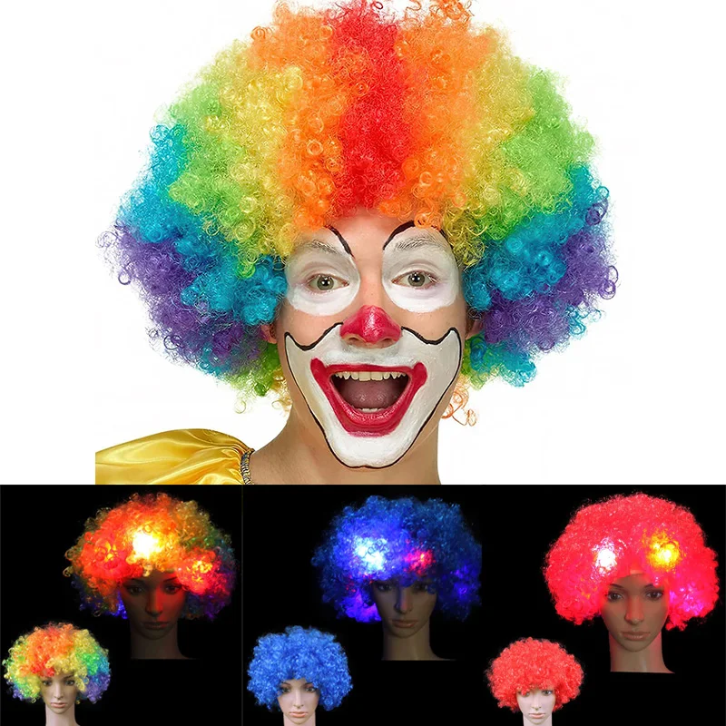 Crazy luminous Hair Wig Funny Clown Afro Wigs Glowing Joker Wig Halloween Circus Performance Props Carnival Cosplay