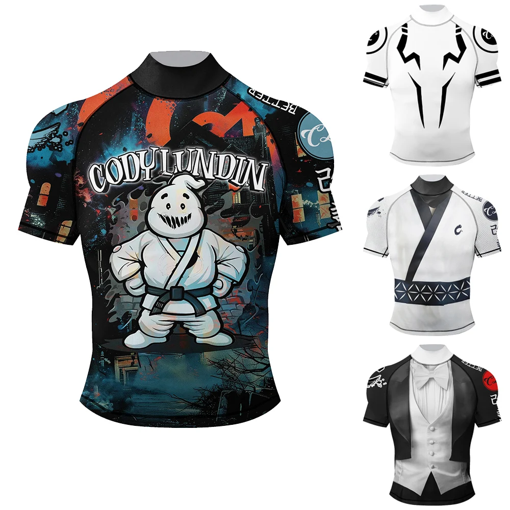 2025 New Mock Neck Design Rash Guard Silicon Hem Men Sports Grappling Gi Jiu Jitsu Rashguard Quick Dry UPF 50+ Fitness T Shirt