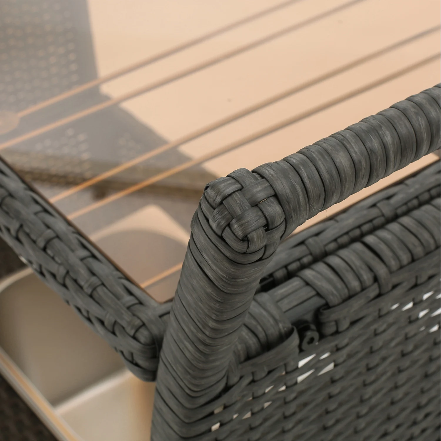 Outdoor Rolling Bar Cart Patio Wicker Storage Cabinet Serving Cart With Removable Ice Bucket Tempered Glass Countertop