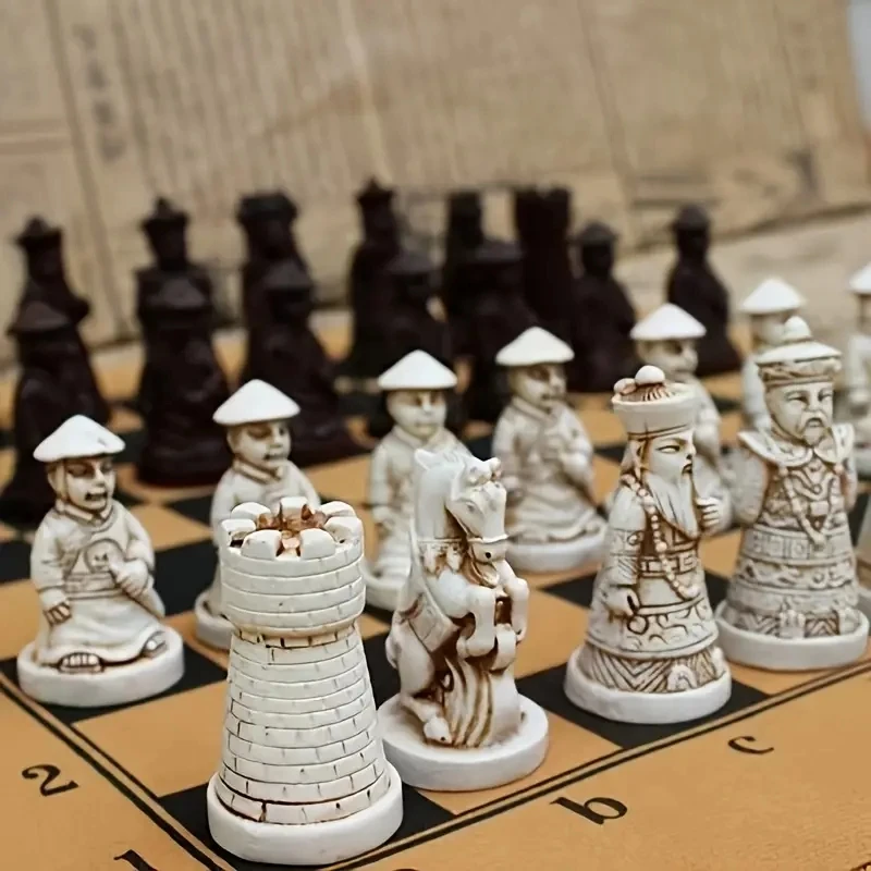 Retro Chess Small Resin Chess Board 28cm/11inch Qing Dynasty Chess Three Dimensional Character Design Entertainment Game