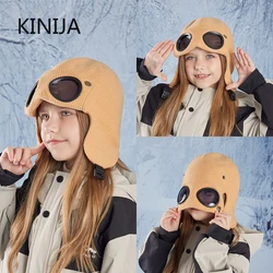 Children Windproof Glasses Hat Ski Knit Hat Warm Woolen Hat Windproof Head Cover Neck Protection Bucket Hat  Beanies